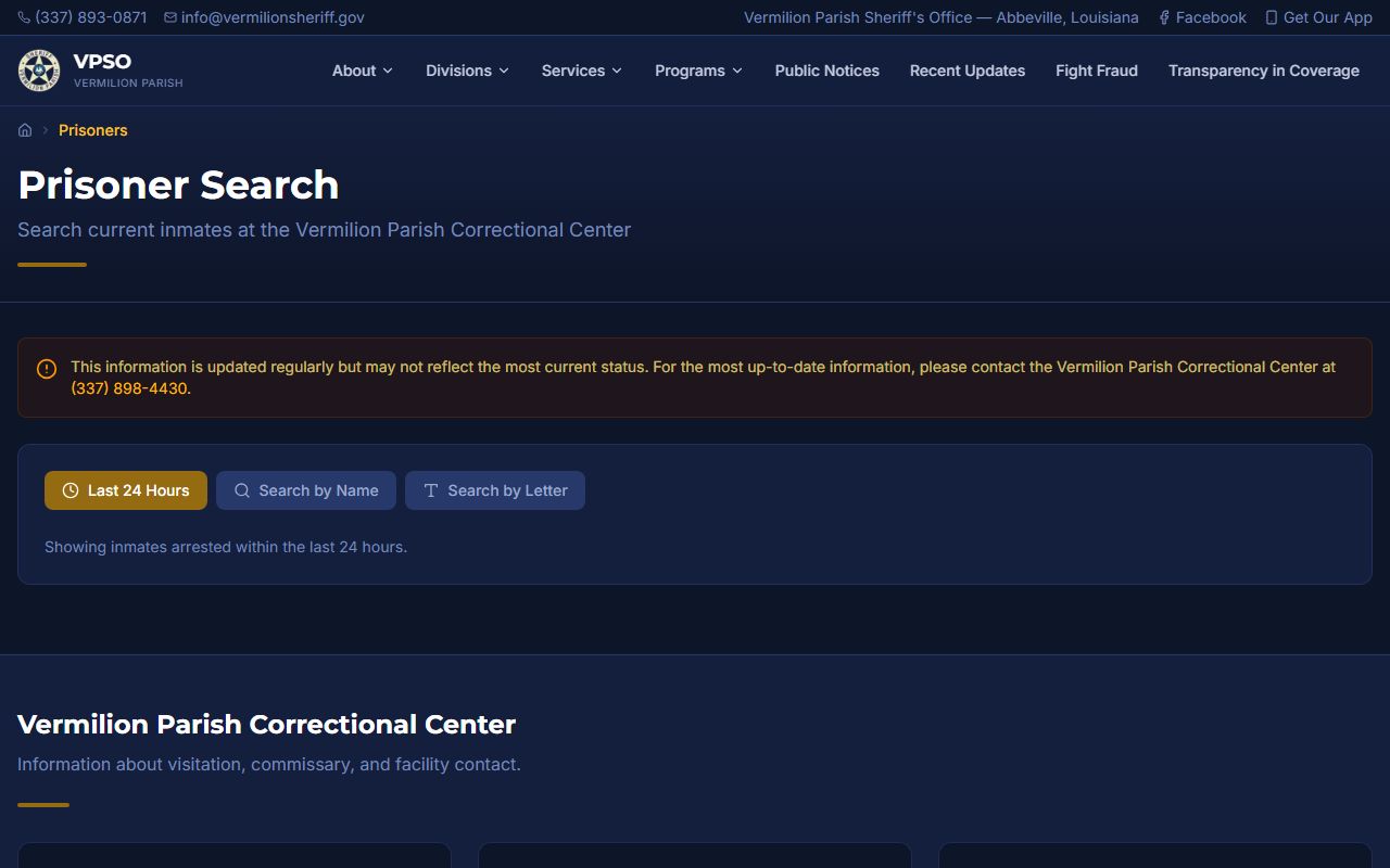 Vermilion Parish inmate roster search for current jail custody
